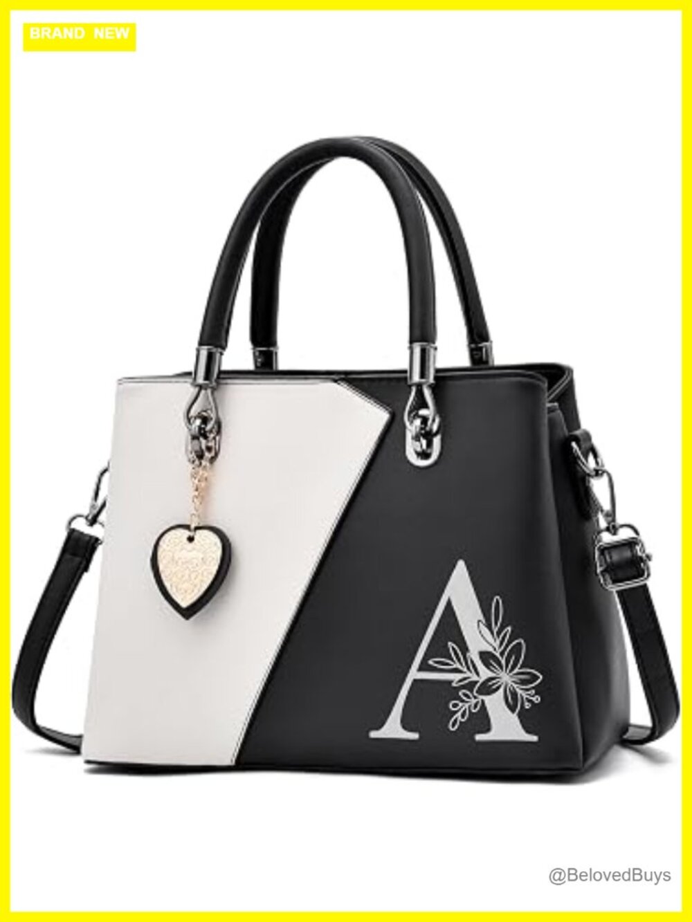 PU Leather Satchel Tote Crossbody Shoulder Handbag Initial